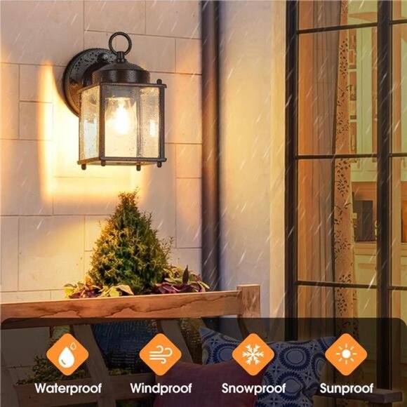 2 Pack Dusk to Dawn Sensor Outdoor Wall Sconce, Waterproof Wall Mount Lanterns - Picture 4 of 7